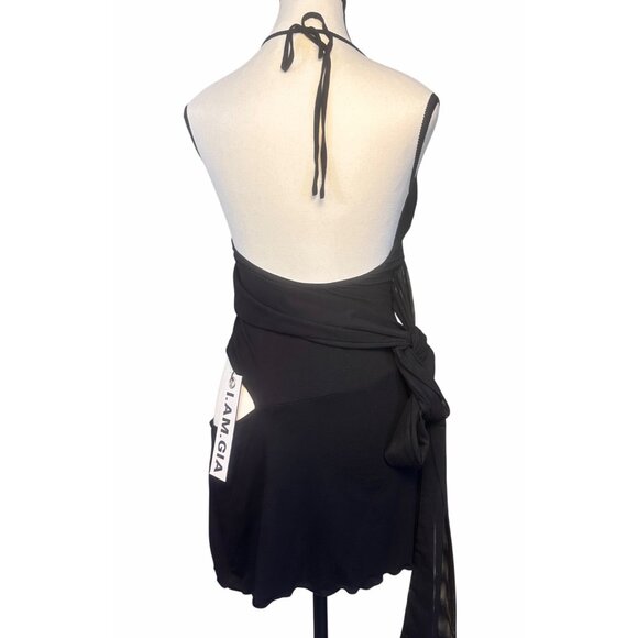 I.A.M.GIA Cecelia Black Halter Mini Dress S Side Slits Feminine Whimsy Grunge - Picture 6 of 12